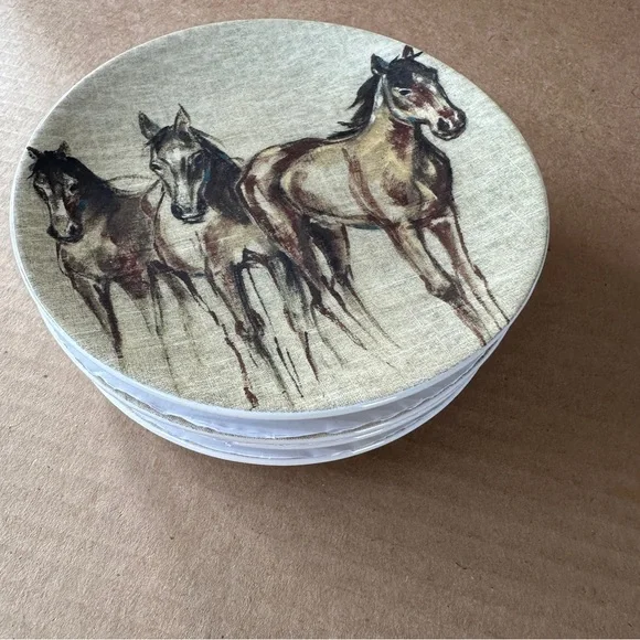 NEW Pottery Barn 6" cocktail plates, "Horse Cocktail." Equestrian. 4/box. - Picture 5 of 9